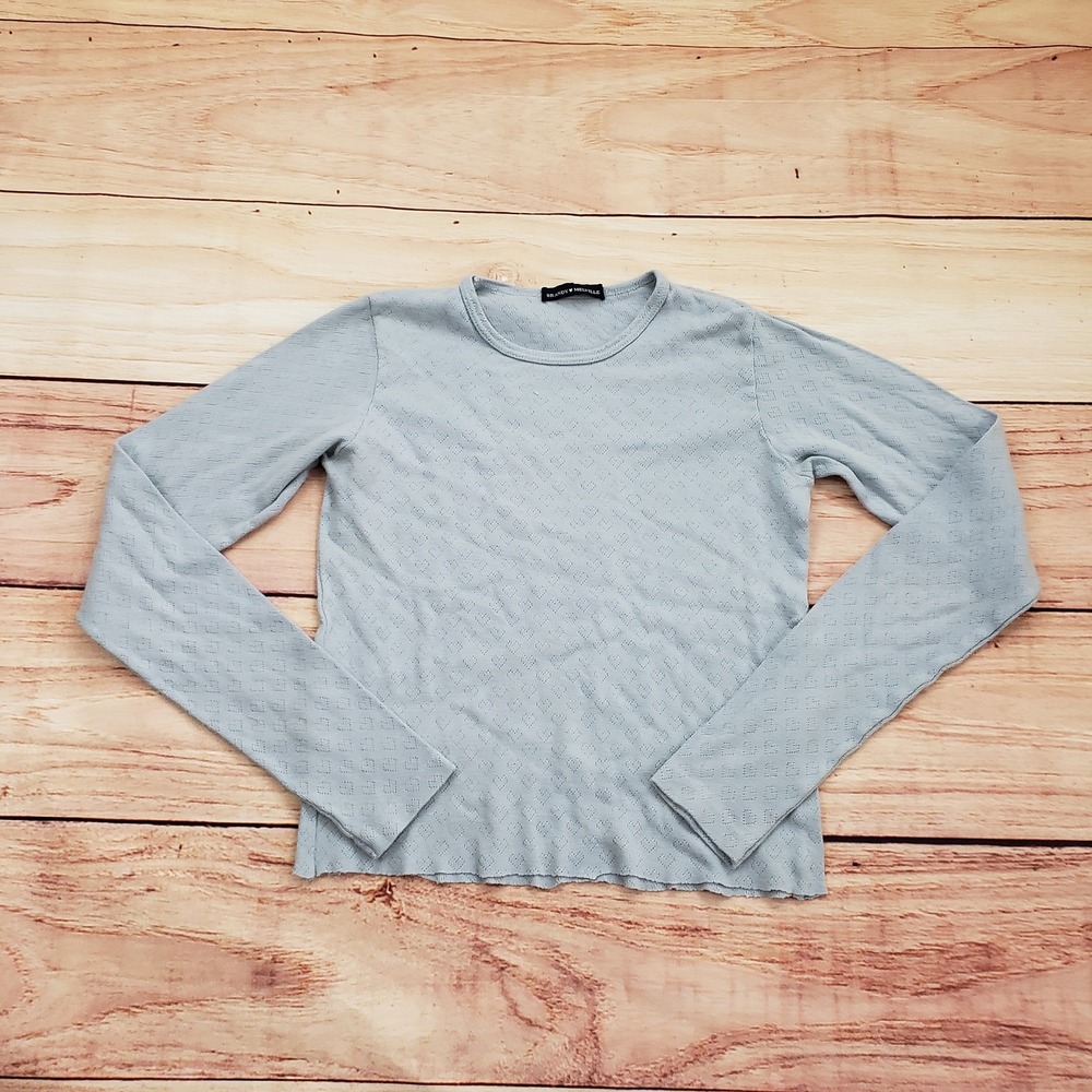 Brandy Melville Sweater Womens One Size Blue Heart Knit Long Sleeve Pullover *